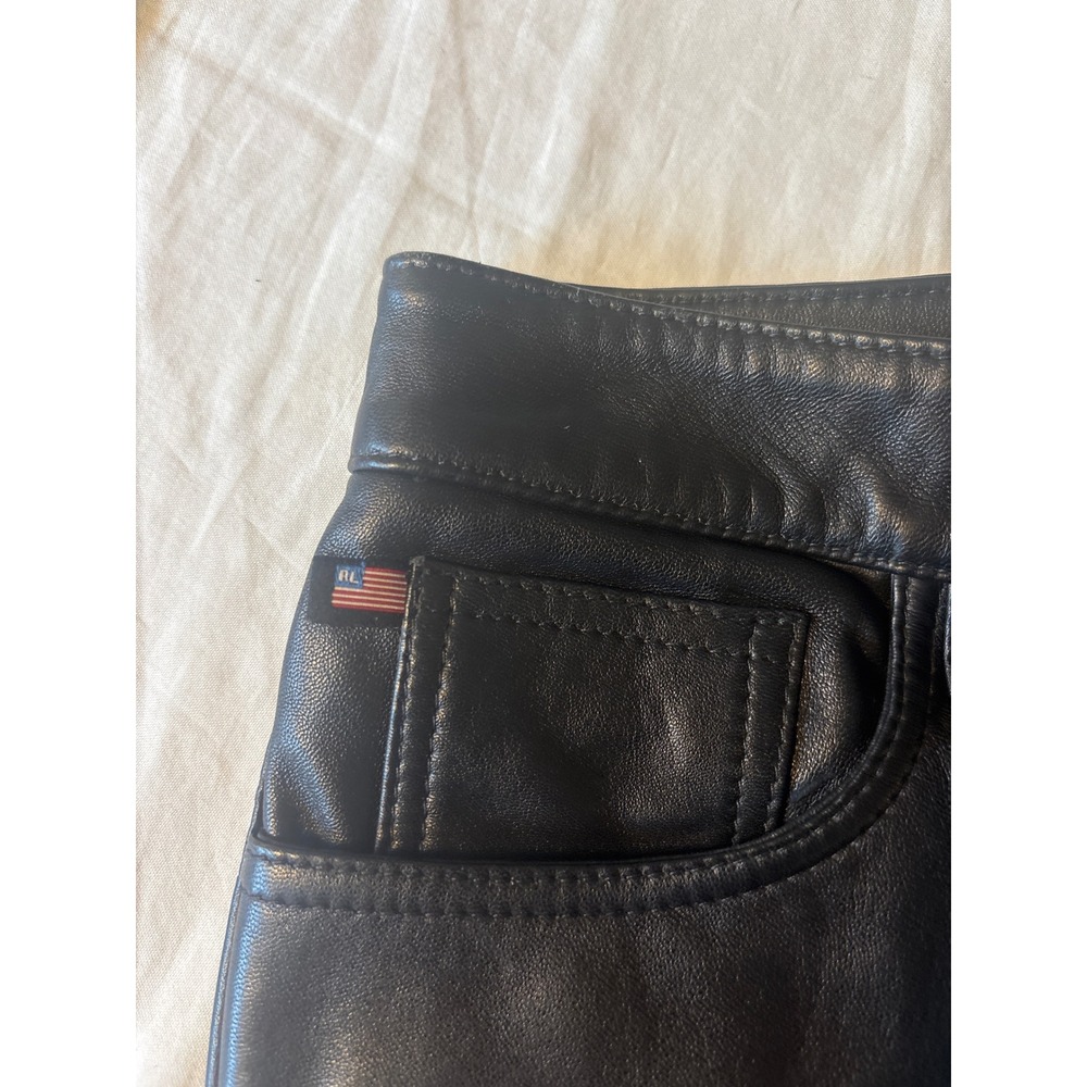 Polo Jeans Co Ralph Lauren Leather Pants Womens 2 Black Excellent Straight Leg - Picture 9 of 13
